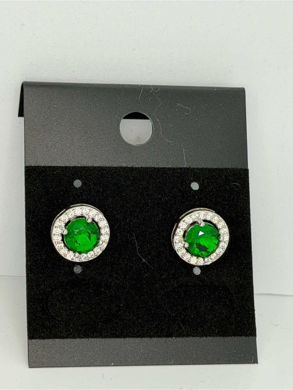 Emerald Green Crystal Halo Stud Earrings - Unbranded